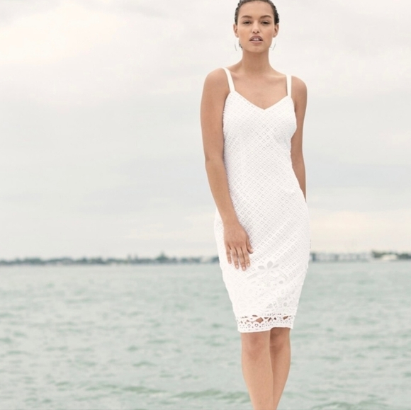 White House Black Market Dresses & Skirts - White House Black Market White Lace Midi Dress